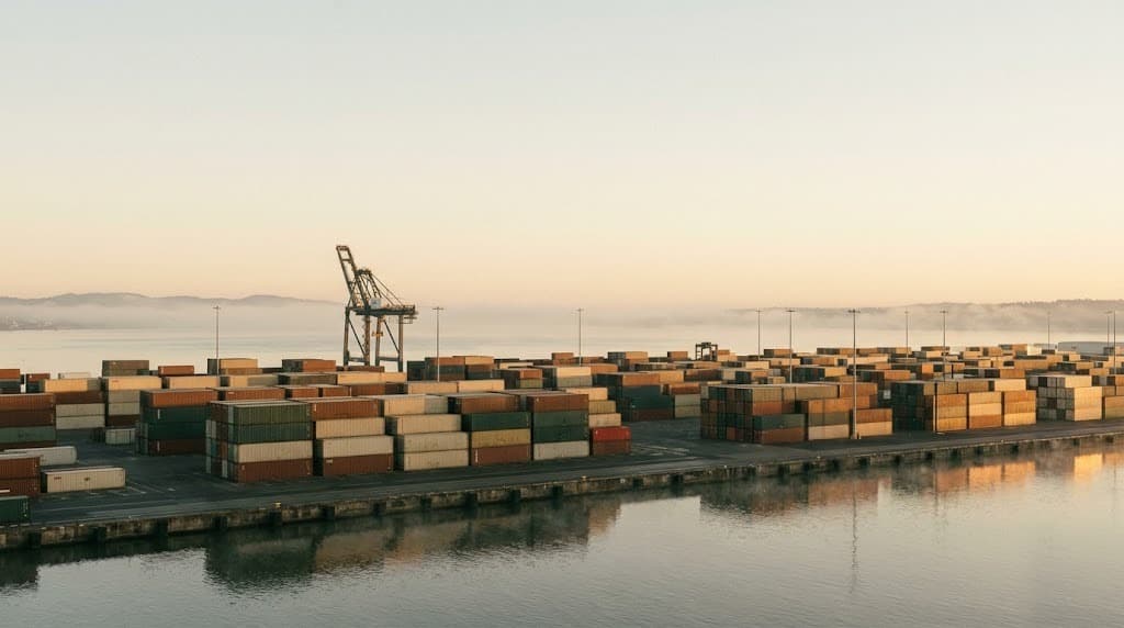 A container terminal at dawn — the threshold between China and Europe